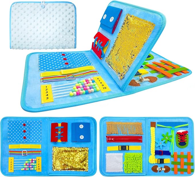 Fidget Blanket for Adults with Dementia, Best Gifts for Dementia Patients, Dementia Activities for Seniors, Busy board for Alzheimers Activities, 11.8 * 20.3 in, Blue