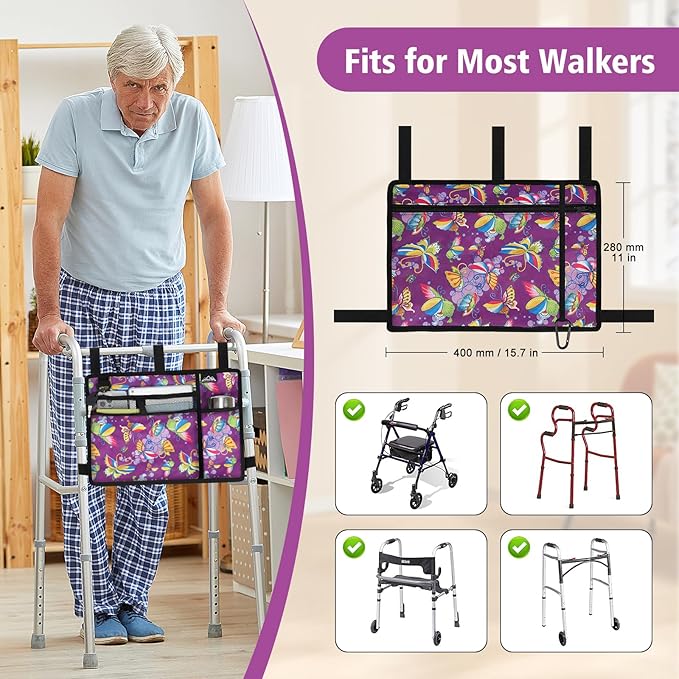 supregear Accessories Bag for Walker, Wheelchair, Rollator - Walker Basket Bag w/Cup Holder - Seniors Caddy Attachment Pouch, Water Resistant Large Capacity Carry Storage Carrier Tote