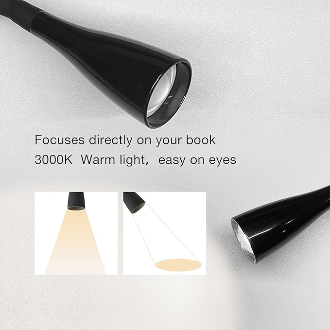 Book Light for Reading in Bed, Eye-Caring LED Reading Light, 360° Flexible Clip on headboard lamp, 5W 3000k Desk Lamp with Clamp for Bedroom, Office, Painting, Workbench and Sewing, Black