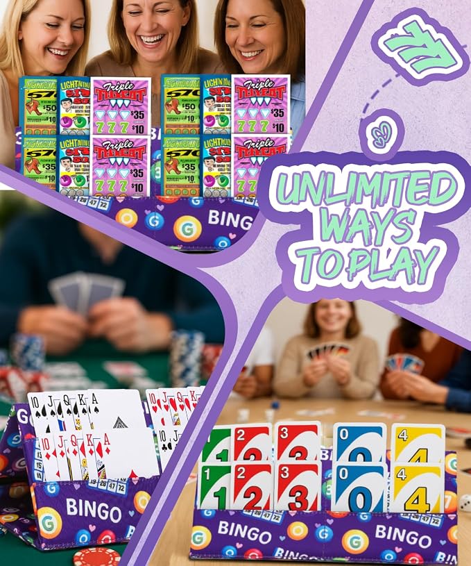 Playing Card Holder for Bridge Canasta Poker Bingo Ticket Purple | for Pull Tabs Gambling Tickets Bingo Accessories for Players Card Game Stuff Supplies