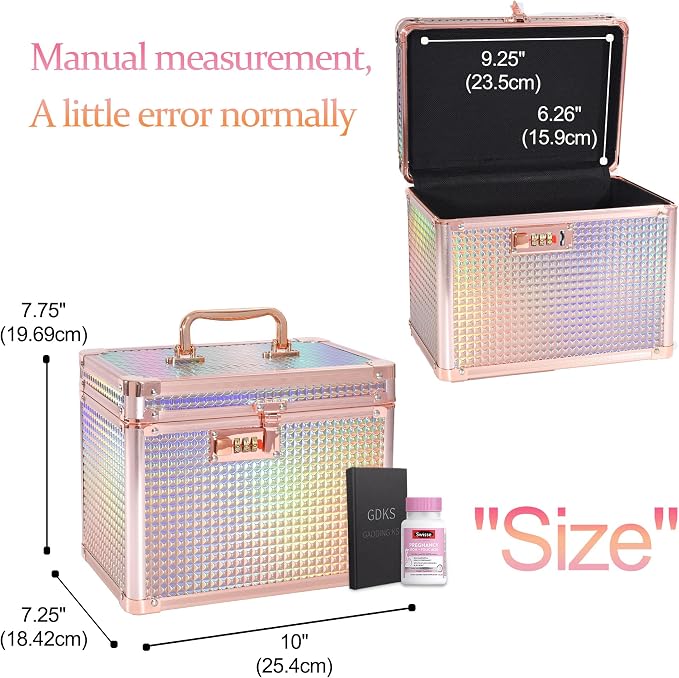 Medication Combination Lock Boxes with Code for Personal Items, Medicine Lockbox for Documents 10 x 7.25 x 7.75 Inches Rose Gold
