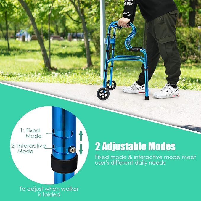 Goplus 3-in-1 Stand-Assist Folding Walker with 5" Wheels, Heavy Duty Walking Mobility Aid Supports up to 220lbs, Can be Used as Toilet Safety Rail, Narrow Drive Walkers for Seniors Elderly Adult