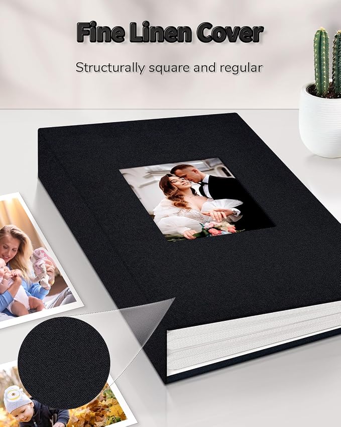 Artfeel Photo Album 4x6 with 100 Pockets,Slip-in Picture Albums,Linen Cover Memory Book with Front Window,White Page Vertical Photo Book for Wedding,Family,Anniversare,Baby,Vacation