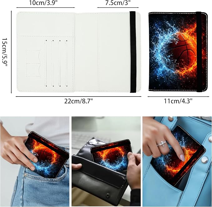 Basketball Passport Holder for Women and Men PU Leather Passport Cover for Travel