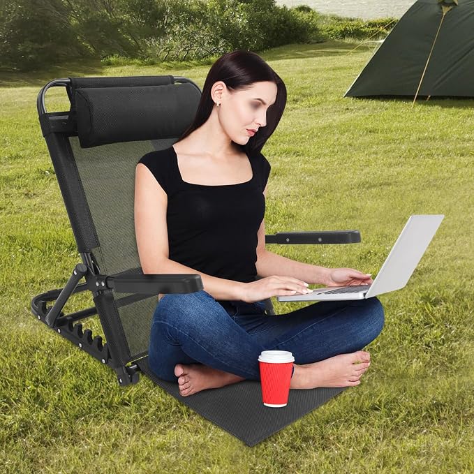 Adjustable Lifting Bed Backrest with Armrests 8-Position Adjustable, 330LBS Load Bed Back Support Chair for Reading Sleeping Watching TV, Portable Folding Floor for Elderly or Patients (Black)