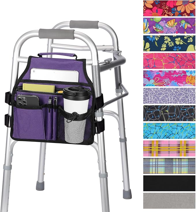 supregear Side Walker Bag, Walker Accessories Bag w/Cup Holder, Folding Walker Basket Waterproof Walker Organizer Caddy Pouch for Most Walker with Side Bar for Seniors, Elderly, Double Sided