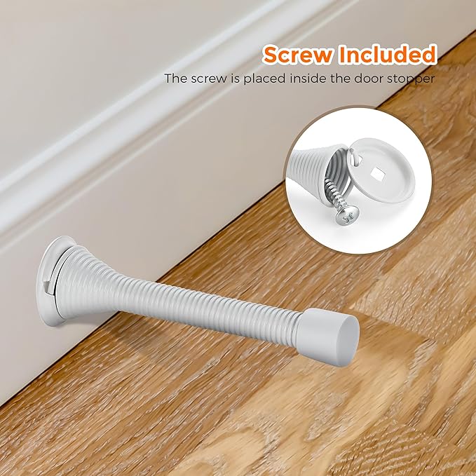Ravinte Door Stoppers, 18 Pack White Spring Door Stops with Rubber Bumper, Door Stoppers for Bottom of Door