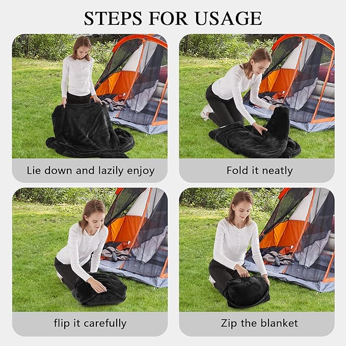 JOYWOO Black Foldable Wearable Blanket Hoodie,Oversized Cat Lovers Sweatshirt Blanket for Adult,Birthday Gifts for Men,Father,Boy,Cozy Fuzzy Sherpa Hooded Blanket with Giant Pocket and Winter Gifts