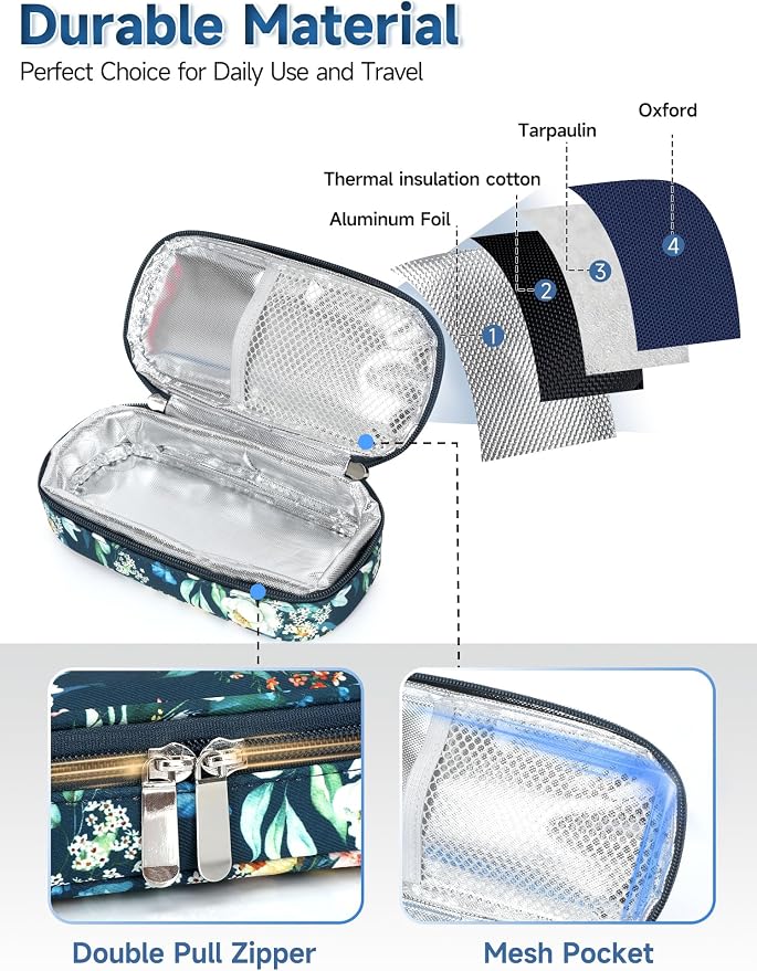 YOUSHARES Peptide Vials Cooler Travel Case - TSA Approved Diabetic Insulin Vial Cooling Bag with Protective Ice Brick, Refrigerated Diabetes Supplies Organizer, GLP-1 Medication Storage