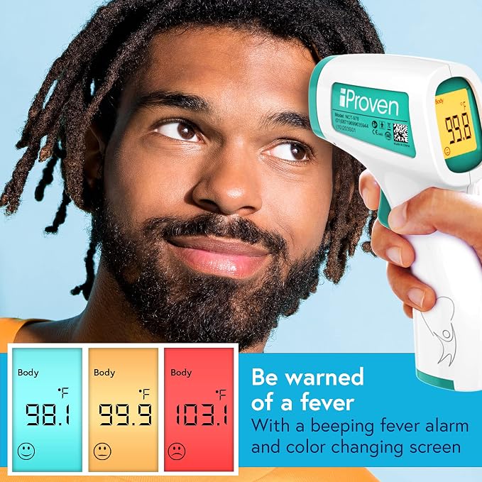 iProven Infrared Touchless Forehead Thermometer for Adults and Infants | 1sec Instant Accurate Readings, 3-in-1 Including Fever Alarm, Silent & Memory Mode
