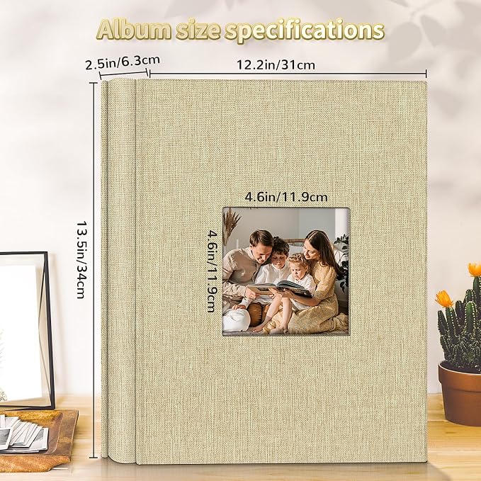 Artfeel Photo Album 4x6 with 600 Pockets,Slip-in Picture Albums,Linen Cover Memory Book with Front Window,White Page Vertical Photo Book for Wedding,Family,Anniversare,Baby,Vacation
