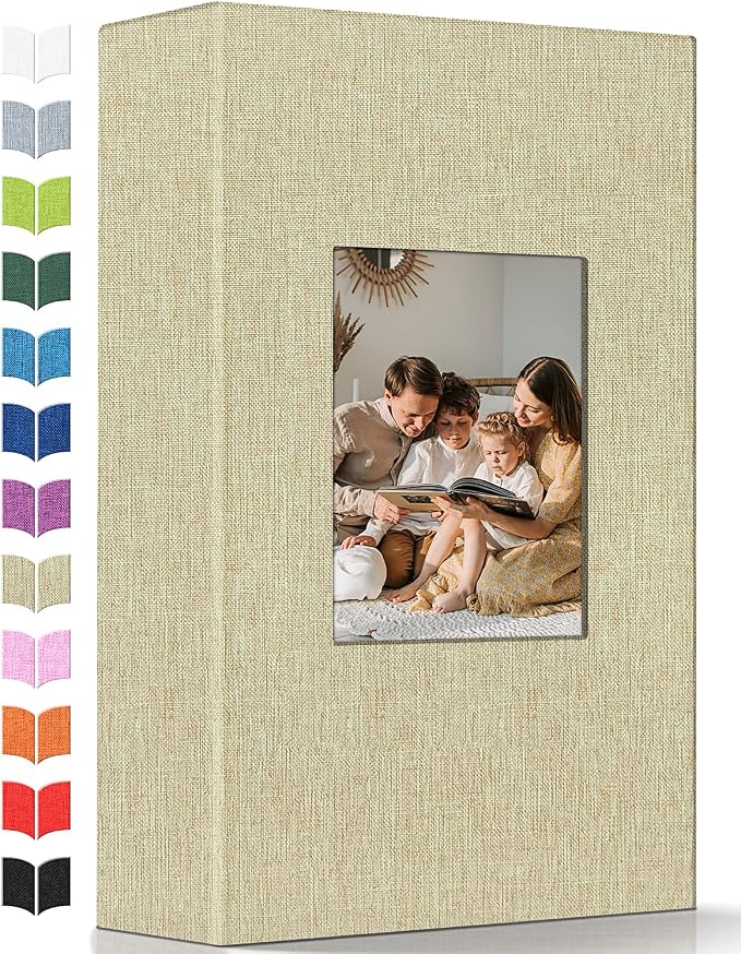 Artfeel Photo Album 4x6 with 300 Pockets,Slip-in Picture Albums,Linen Cover Memory Book with Front Window,White Page Vertical Photo Book for Wedding,Family,Anniversare,Baby,Vacation