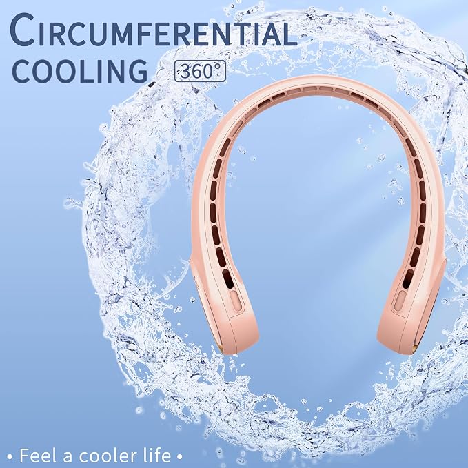 FrSara Neck Fan, Portable Personal Fan Strong Wind, 4000mAh, 360° Cooling | Air Volume, No Hair Twisting, Air Volume On 2 Sides, Non-Slip, Quick Charge, Long Use Time, Gift for Women, Men, Birthday