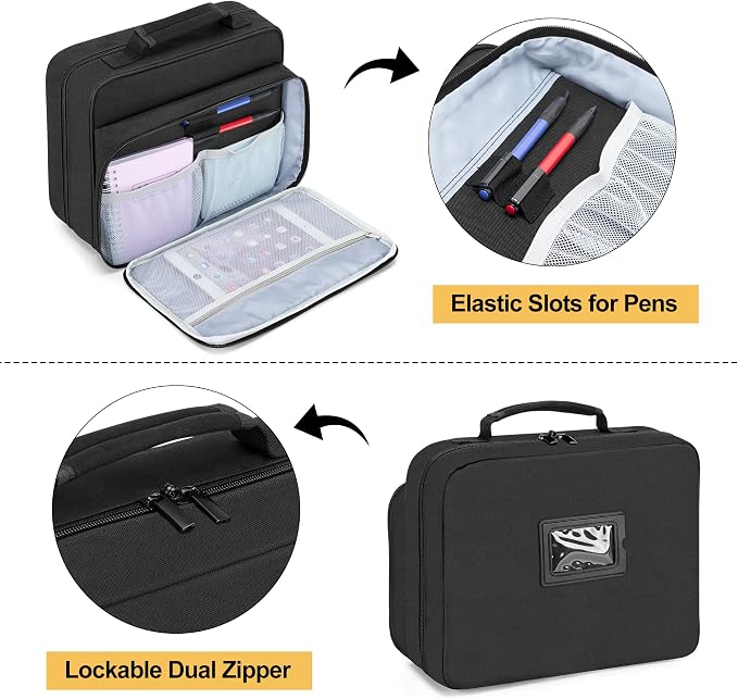 Damero Pill Bottle Organizer, Medicine Bottles Storage Bag, Black | Medication Travel Carrying Case, with Mesh Pouches and Elastic Bands, for Pill Organizer, Vitamins, Medical Supplements