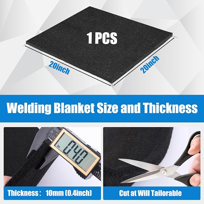 WISSCOOL 10MM Thick 20x20 Inch Fireproof Welding Blanket, Double Side Heat Pad Fire Resistant Mat Carbon Felt Cloth Flame Retardant Fabric Protector for Soldering Firepit Smoker