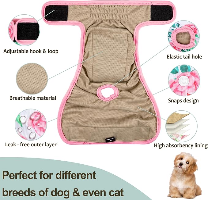 Washable Female Dog Diapers - Premium Reusable Diapers for Doggie in Heat - Highly Absorbent Dog Diapers Female for Pet Incontinence with Adjustable Snaps Sunflower, XXL