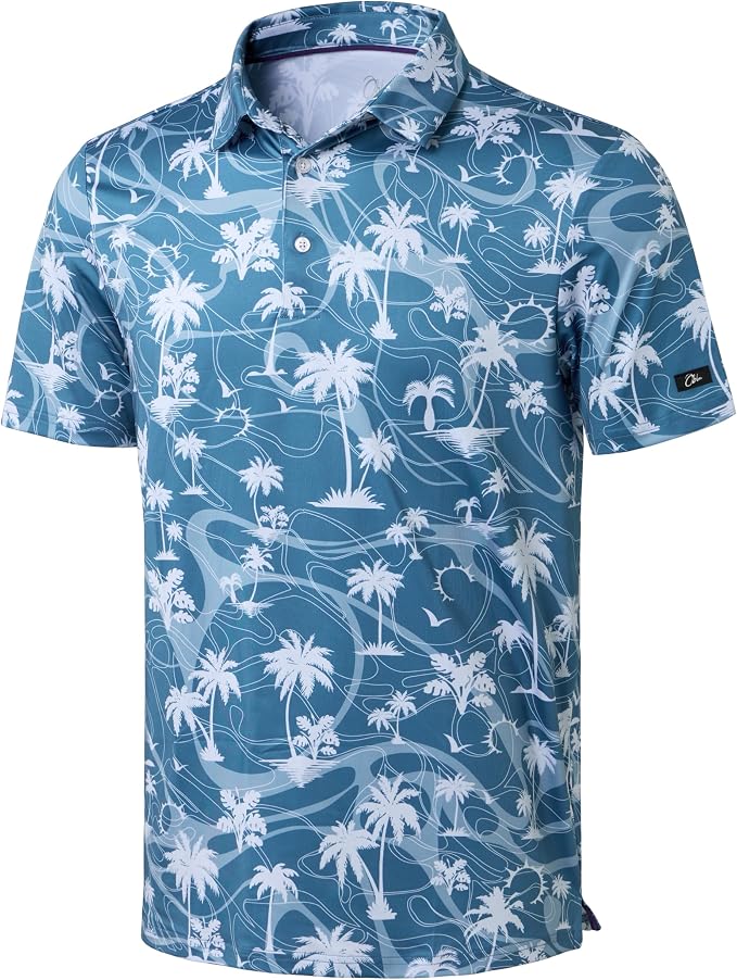 Obla Mens Golf Polo Shirts Short Sleeve Dry Fit Performance Moisture Wicking Casual Print Collared Golf Shirts for Men