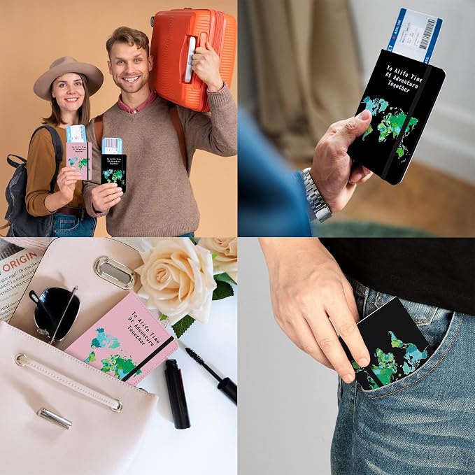 Passport Book Holder,Passport Wallet for Men Mr and Mrs Passport Holder for Women Passport Cover World Map Passport Case for Couples Christmas Traveling Passport Book Protector 2PCS