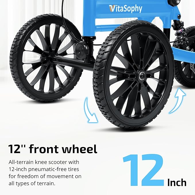 All Terrain Knee Scooter with Disc Brake System, Steerable Knee Walker for Adults for Foot Surgery, Broken Ankle - Rover Scooter for Broken Foot Injured Leg Crutch (Blue)