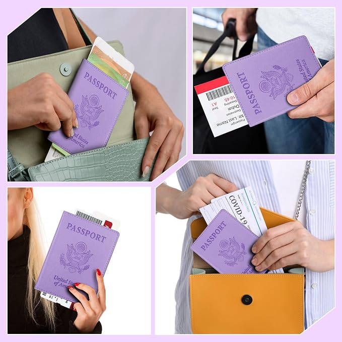 Passport Holder for Travel Men Women - Passport Cover, Passport Wallet Case Travel Essentials Travel Must Haves Accessories Blocking Leather Card Slot Protector for Stocking Stuffers Gifts, Purple