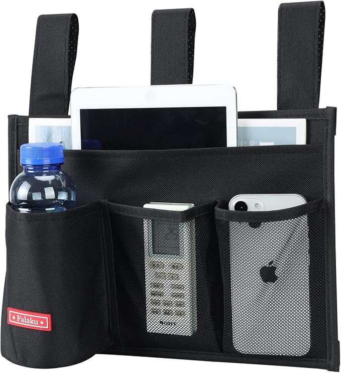 Hanging Bedside Caddy,Bedside Organizer Caddy for Bed Rails(Classic 4 Pockets-Black)