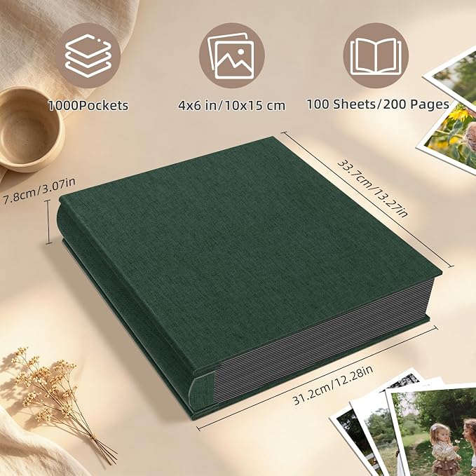 Popotop Photo Album 4x6 1000 Pockets for Wedding Gifts,Linen Hardcover Picture Albums for Family Anniversary Baby Vacation Pictures