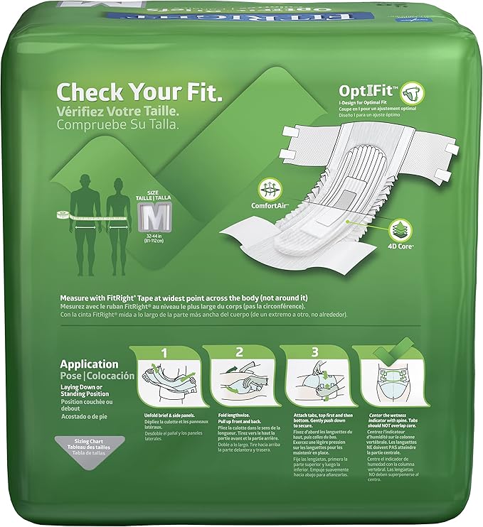 FitRight OptiFit Extra Adult Briefs, Incontinence Diapers with Tabs, Moderate Absorbency, Medium, 32 to 44", 20 Count