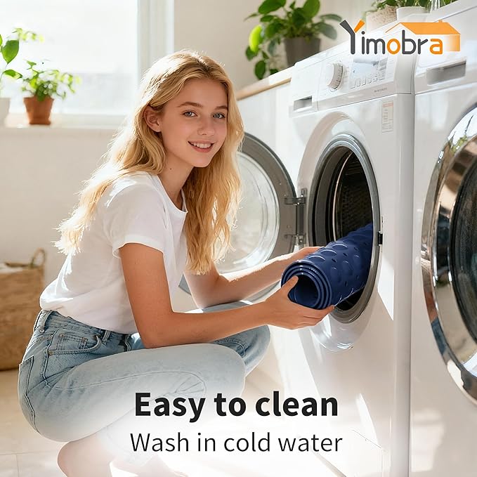 Yimobra Non Slip Bathtub Mat 40 x 16 Inch, Extra Long Shower Mat with Drain Holes, Machine Washable Baby Bath Mats, Strong Suction Cups for Bathroom Floor, Navy Blue