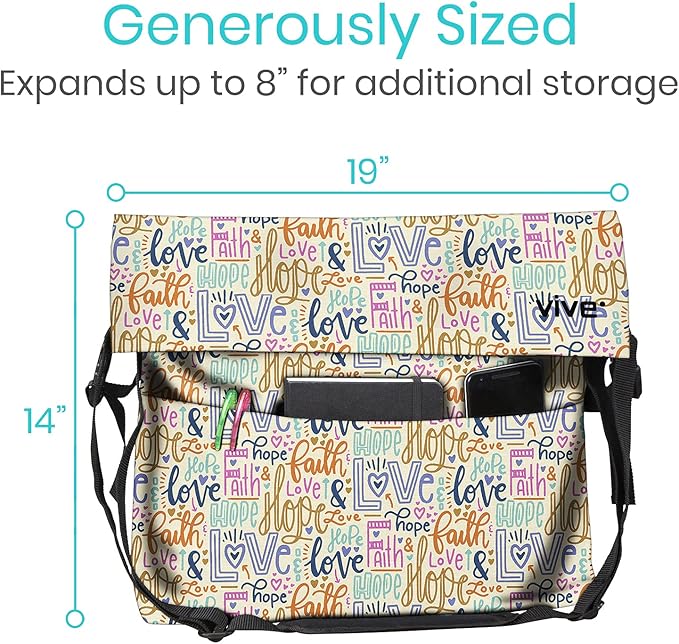 Vive XL Wheelchair Accessories Bag - Waterproof, Scratch-Resistant, Double-Stitched, Machine Washable for Adults, Seniors, 15 Colors - Storage Walker Backpack to Hang on Back