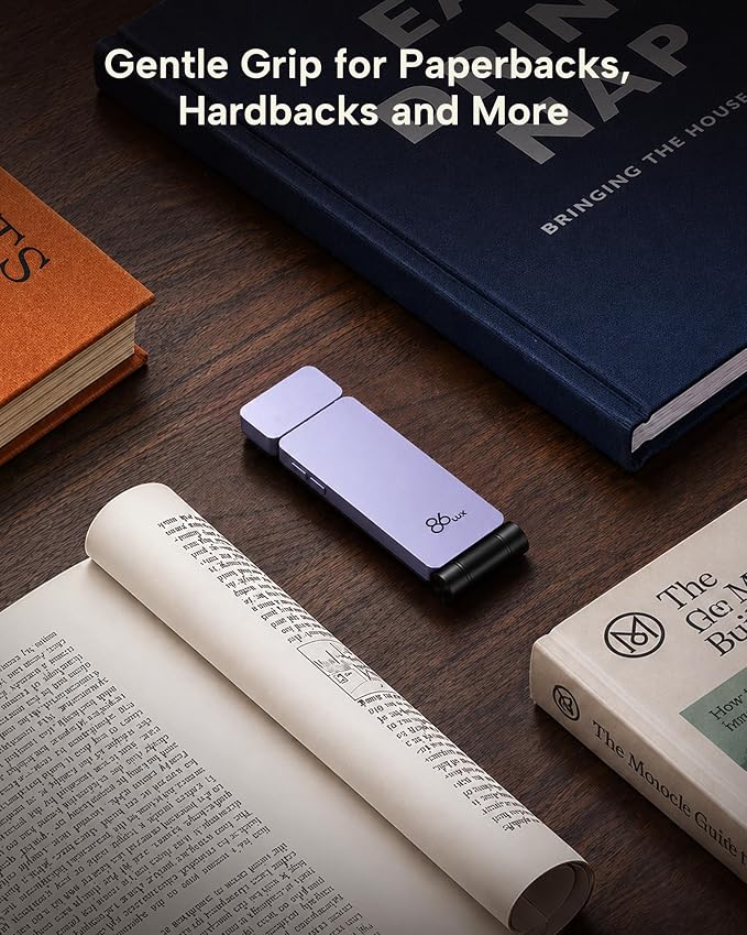 86lux Book Light, Rechargeable Clip-On LED Reading Light for Bed | 3 Color Temperatures with Stepless Dimming, Ultralight Bookmark Design for Book Lovers, Purple