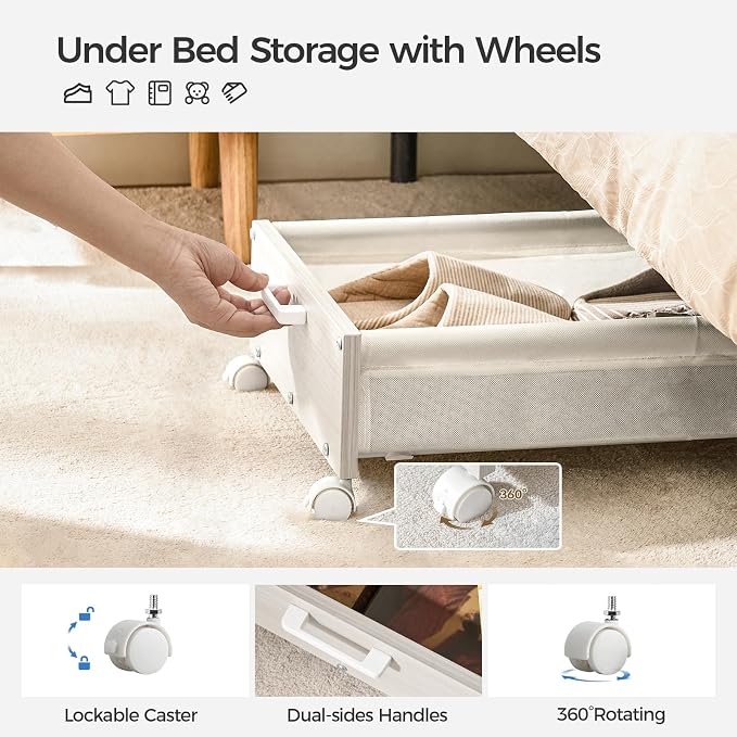 FOUCSSOMEI Under Bed Storage with Wheels, Wooden Under Bed Drawers On Wheels, Rolling Under Bed Shoe Storage, Space Saving,White,50L