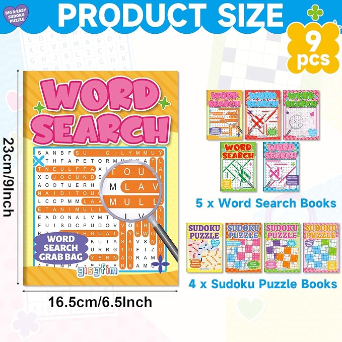 9 Pack Large Word Search Puzzle Books for Adults Aging Seniors 6.5x9 Inches Word Find Puzzle Books with Large Print Words Activity Book Variety Themes Brain Games and Stress Relief