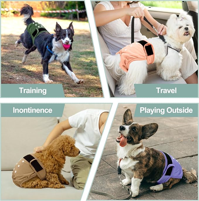 Female Dog Diapers 5Pcs - Premium Reusable Diapers for Doggie in Heat - Highly Absorbent Dog Diapers Female for Pet Incontinence with Adjustable Snaps,S