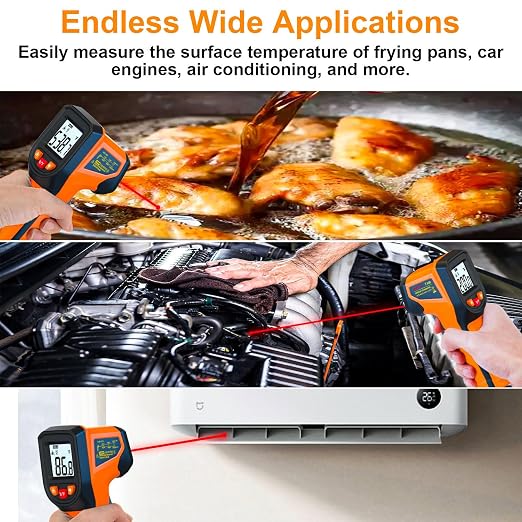 Laser Infrared Thermometer Non-Contact Digital Temperature Gun, -58℉～1112℉(-50℃～600℃) IR Thermometer for Industrial, Kitchen Cooking, Automotive, HVAC (Not for Human Body Temp)