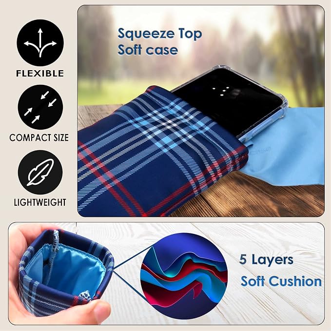 Soft Sunglasses case | Large Glasses Case Holder - Eyeglass Pouch Squeeze Top | Glasses pouch Lightweight Extra Layers