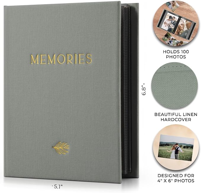 Beautiful Linen Photo Album For 4x6 Photos - Safely Holds Up To 100 Pictures of Unique Memories - The Perfect Large Photo Book To Store All Pictures of Treasured Family, Baby or Wedding Moments