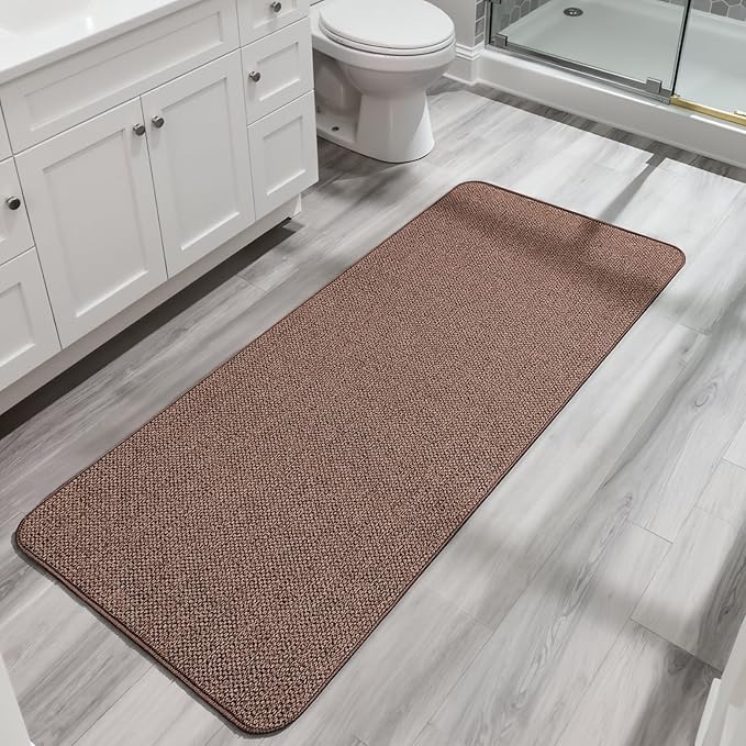Bath Mat,Ultra Thin Bathroom Runner Rugs,Large Bath Mats for Bathroom,Quick Dry,Non-Slip,Machine Washable,Low Pile,Bath Rug,Shower Outside,Sink,Home Decor Accessories.Brown,1'9"x3'11"（21x47inch）
