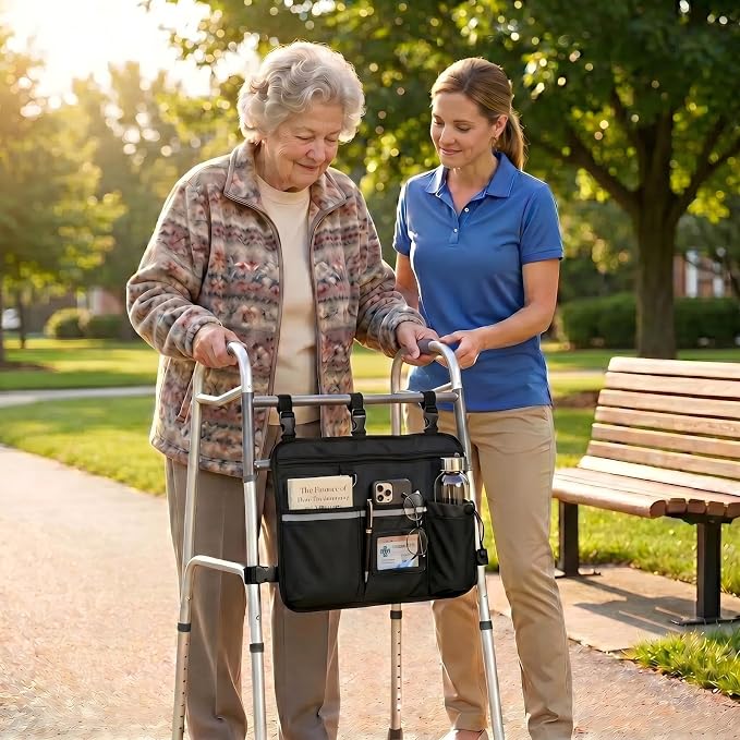 Walker Accessories Bag, Cup Holder & Waterproof Storage for Seniors | Foldable