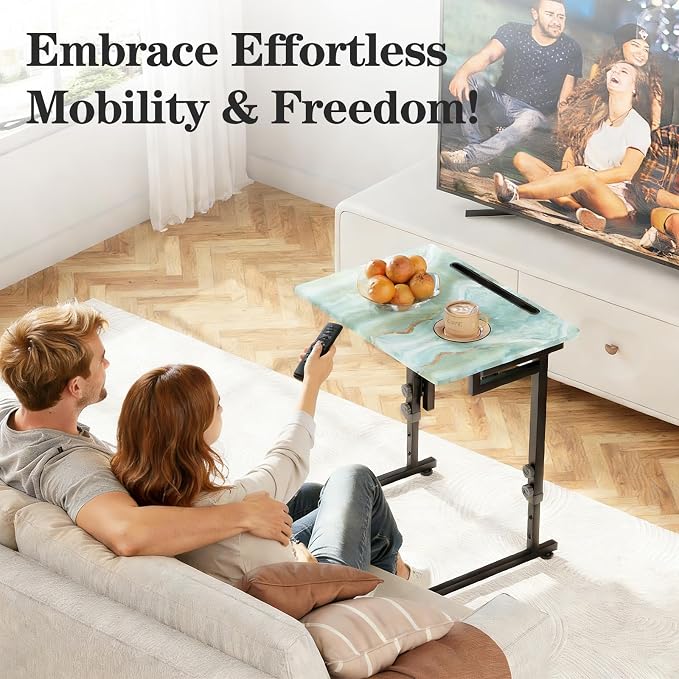 Adjustable Folding TV Tray, C-Shaped Foldable Table, No assembly(Sea Blue) | Heavy-duty steel frame, Height adjustable, Folds flat for storage, For Couch, Small Space, Living room