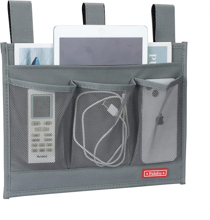 Hanging Bedside Caddy,Bedside Organizer Caddy for Bed Rails(4 Pockets-Grey)