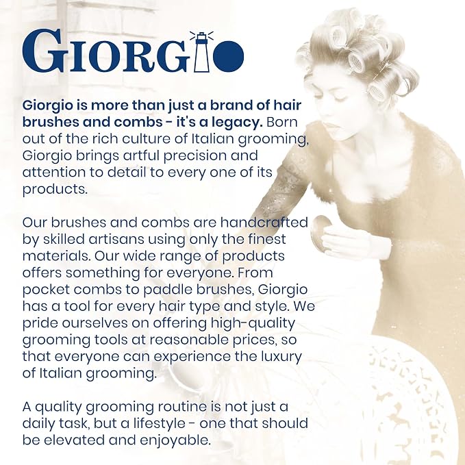 Giorgio Gentle Black Full Size Hair Brush – 7.75 Inch, Men, Women & Kids, Soft Bristles for Sensitive Scalp, Detangler Brush, Scalp Massager, Wet or Dry