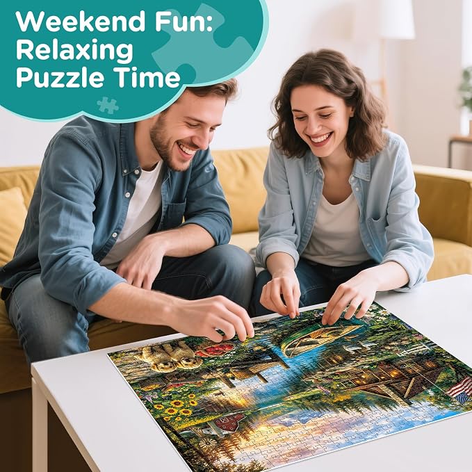500 Piece Puzzles for Adults, Lake Mountains Cabin Jigsaw Puzzles 500 Piece | Classic Countryside Nature Puzzles for Adults 500 Pieces, Puppy Animal Pet Jigsaw Puzzle for Adult Seniors, Toy Game Gift