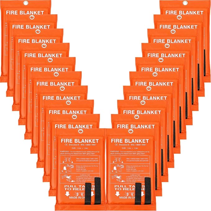 Macarrie 20 Pack Fire Blankets 39” x 39” Fire Blanket Emergency for Home and Kitchen Extinguisher Blankets Fiberglass Suppression Blanket Safety Fireproof Survival for Car Office Warehouse (Orange)
