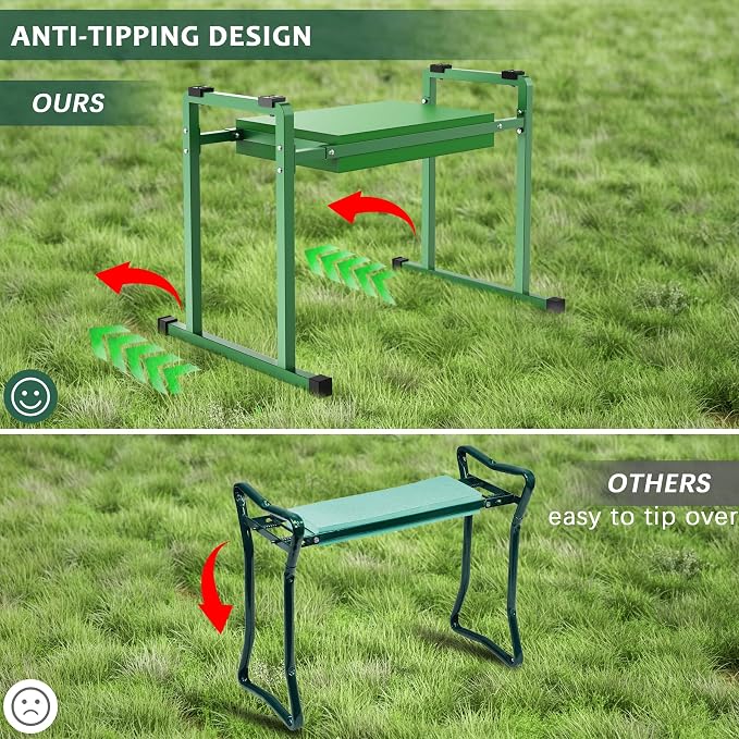Garden Kneeler and Seat, 10.2" Stable and Save Anti-Tipping with Handle | Multifunctional Gardening Stool for Seniors Kneeler Bench, Gardening Gifts for Women, Seniors Grandparents, Green