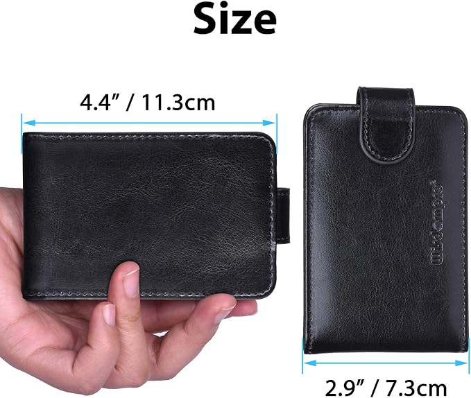 Wisdompro Credit Card Holder, RFID Blocking Wallet Debit Card Protector | Slim Leather Credit Card Organizer Case, Card Case with Magnetic Closure, 20 Card & 7 Memory Card Slots - Horizontal Black