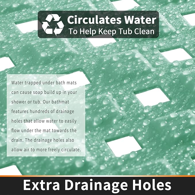 Yimobra Bathtub Mat Non Slip, Super Strong Suction Cups, 27.5"x15.5" Long Shower Mat with Drain Holes, Machine Washable Fast Draining Bath Mats, Bathroom Essentials,MARRS Green