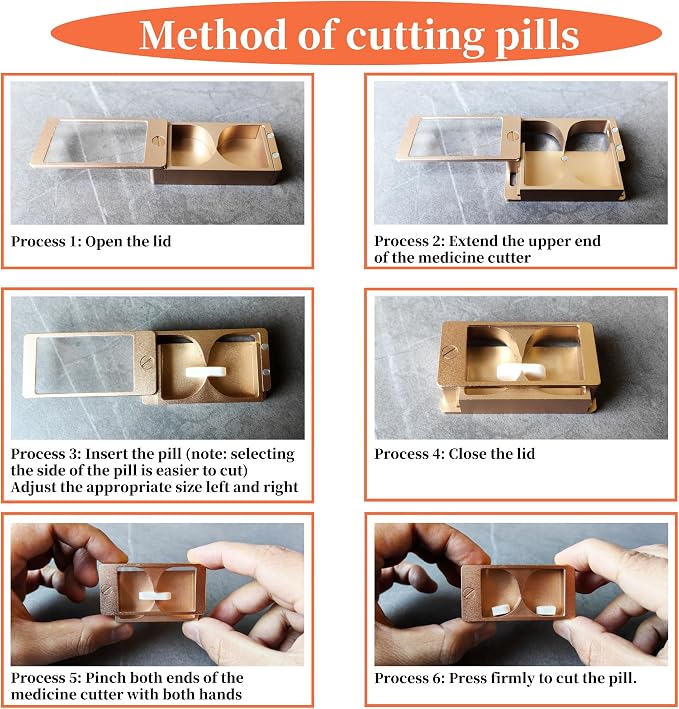 Professional Pill Cutter & Splitter - Precision Aluminum Tablet Slicer for Small, Large & Tiny Tablets | Cortador for Accurate Medicine & Vitamin Doses (Gold)
