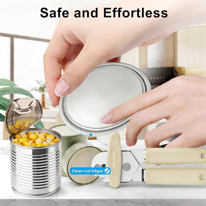 Can Opener Manual, Reinforced Blade, Effortless Knob, Non-Stick (Banana) | Reinforced blade, effortless knob, built-in bottle opener, non-stick hard rubber handle, smooth-edge safety cutter