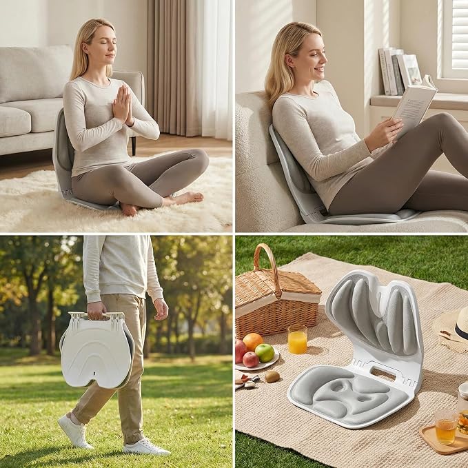 Foldable Ergonomic Lumbar Support Cushion for Office Chair, Portable Posture Corrector Seat (Beige, M)