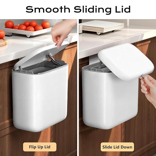 Hanging Trash Can with Lid, Kitchen Compost Bin, Waterproof Odor-Blocking Countertop Trash Can for Cabinet Door, Under Sink, Bathroom, RV and Office